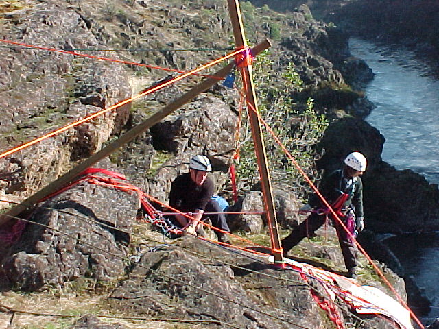 Don on belay, Ruth on edge